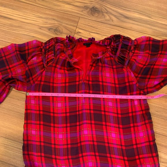 Ann Taylor Plaid Shirred Raglan Sleeve Top Size Small, Lined, Lightweight, EUC - Picture 7 of 10
